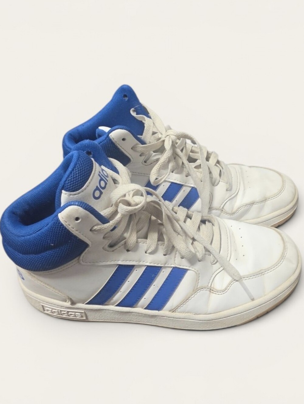 adidas White and Blue High-Top Kids Sneakers